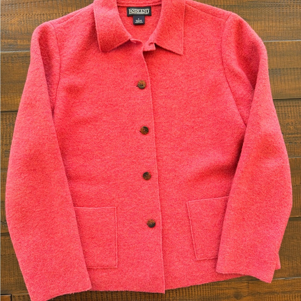 Lands' End Women's Pink Wool Blend Button-Up Coat